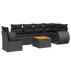 7-delige Loungeset met kussens poly rattan zwart 7-delige Loungeset met kussens poly rattan zwart