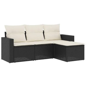 4-delige Loungeset met kussens poly rattan zwart 4-delige Loungeset met kussens poly rattan zwart
