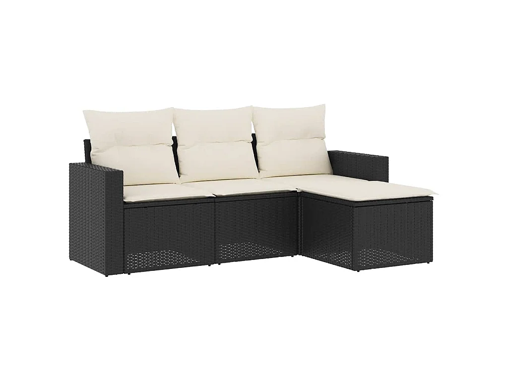 4-delige Loungeset met kussens poly rattan zwart