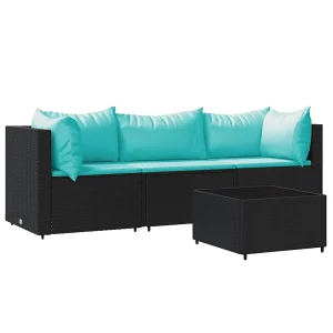 4-delige Loungeset met kussens poly rattan zwart 4-delige Loungeset met kussens poly rattan zwart