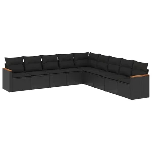 9-delige Loungeset met kussens poly rattan zwart 9-delige Loungeset met kussens poly rattan zwart