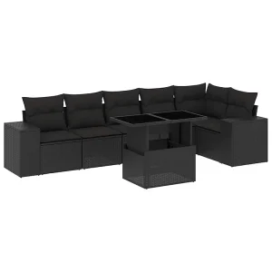 7-delige Loungeset met kussens poly rattan zwart 7-delige Loungeset met kussens poly rattan zwart