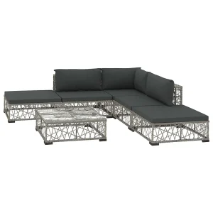 6-delige Loungeset met kussens poly rattan grijs 6-delige Loungeset met kussens poly rattan grijs