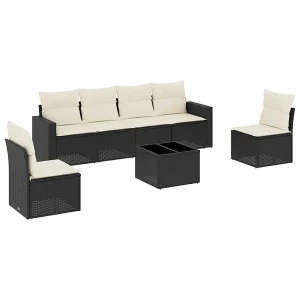 7-delige Loungeset met kussens poly rattan zwart 7-delige Loungeset met kussens poly rattan zwart