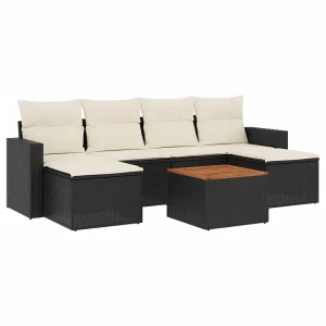 7-delige Loungeset met kussens poly rattan zwart 7-delige Loungeset met kussens poly rattan zwart