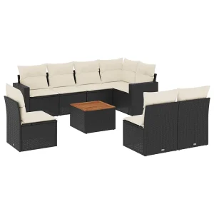 9-delige Loungeset met kussens poly rattan zwart 9-delige Loungeset met kussens poly rattan zwart
