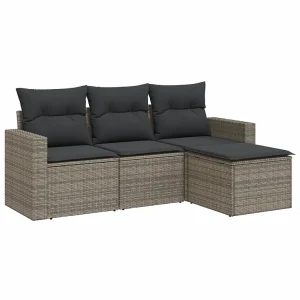 4-delige Loungeset met kussens poly rattan grijs 4-delige Loungeset met kussens poly rattan grijs