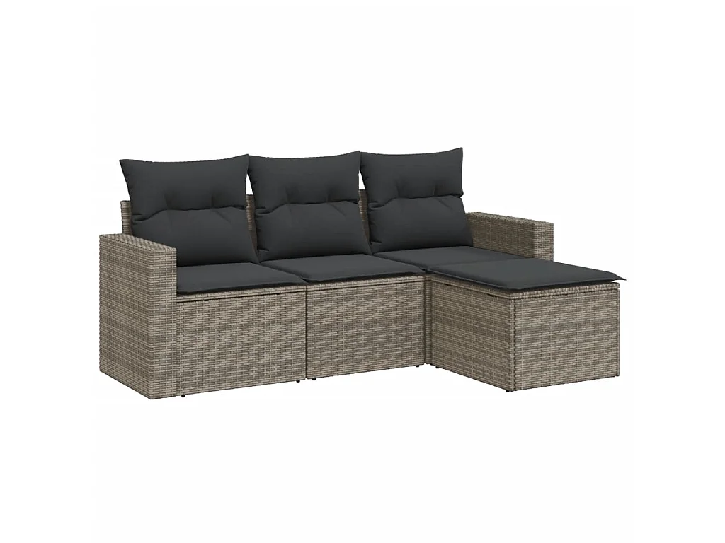 4-delige Loungeset met kussens poly rattan grijs