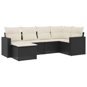 6-delige Loungeset met kussens poly rattan zwart 6-delige Loungeset met kussens poly rattan zwart