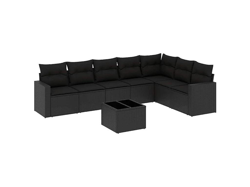 8-delige Loungeset met kussens poly rattan zwart