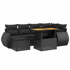 7-delige Loungeset met kussens poly rattan zwart 7-delige Loungeset met kussens poly rattan zwart