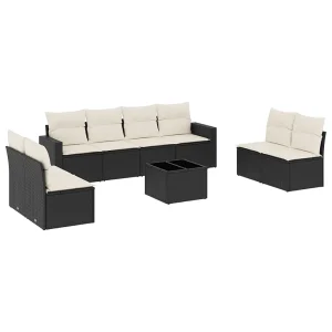9-delige Loungeset met kussens poly rattan zwart 9-delige Loungeset met kussens poly rattan zwart
