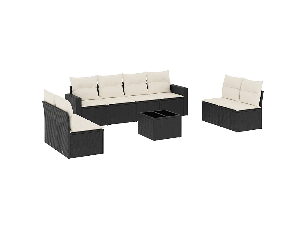9-delige Loungeset met kussens poly rattan zwart