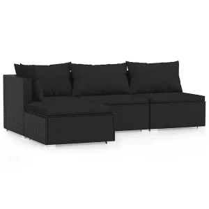 4-delige Loungeset met kussens poly rattan zwart 4-delige Loungeset met kussens poly rattan zwart