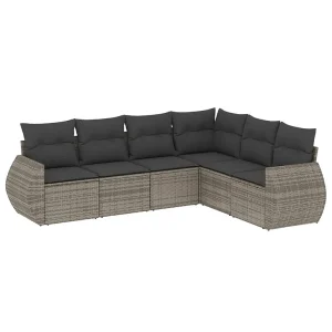 6-delige Loungeset met kussens poly rattan grijs 6-delige Loungeset met kussens poly rattan grijs