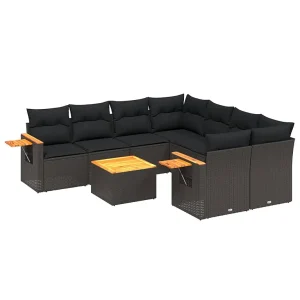 9-delige Loungeset met kussens poly rattan zwart 9-delige Loungeset met kussens poly rattan zwart