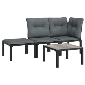 4-delige Loungeset poly rattan zwart en grijs 4-delige Loungeset poly rattan zwart en grijs