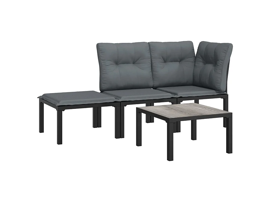 4-delige Loungeset poly rattan zwart en grijs