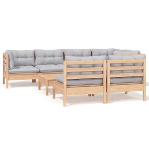 8-delige Loungeset met grijze kussens grenenhout 8-delige Loungeset met grijze kussens grenenhout