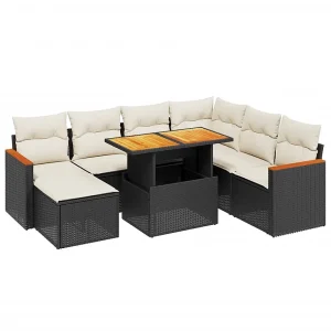 8-delige Loungeset met kussens poly rattan zwart 8-delige Loungeset met kussens poly rattan zwart