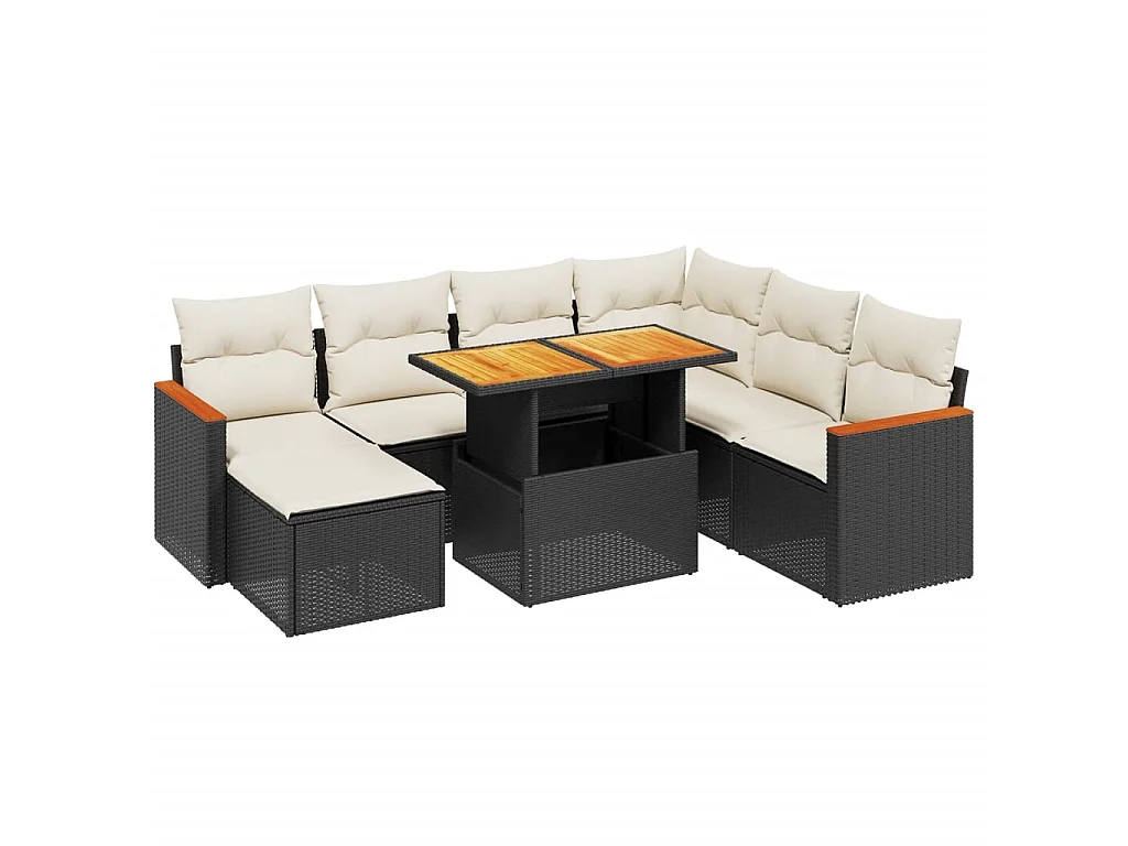 8-delige Loungeset met kussens poly rattan zwart