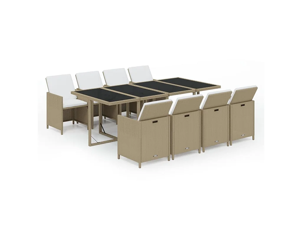 9-delige Tuinset met kussens poly rattan beige