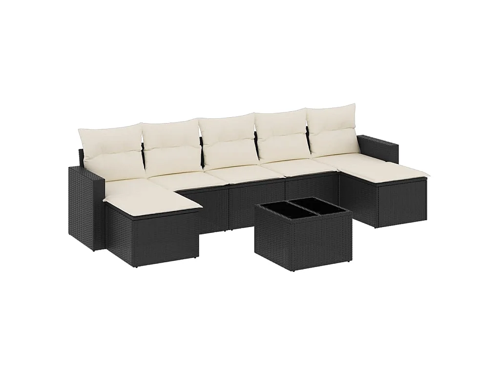 8-delige Loungeset met kussens poly rattan zwart