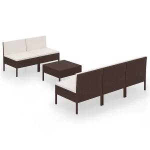 6-delige Loungeset met kussens poly rattan bruin 6-delige Loungeset met kussens poly rattan bruin