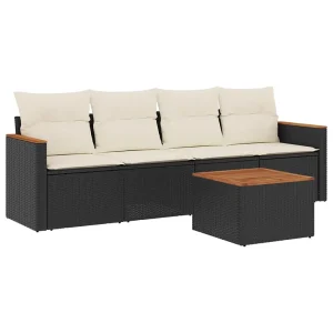 5-delige Loungeset met kussens poly rattan zwart 5-delige Loungeset met kussens poly rattan zwart