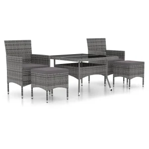 5-delige Tuinset poly rattan en gehard glas grijs 5-delige Tuinset poly rattan en gehard glas grijs