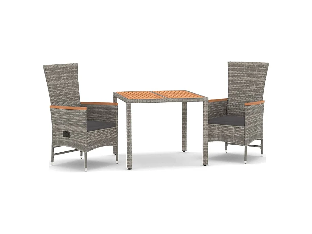 3-delige Tuinset met kussens poly rattan grijs
