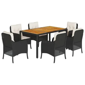 7-delige Tuinset met kussens poly rattan zwart 7-delige Tuinset met kussens poly rattan zwart