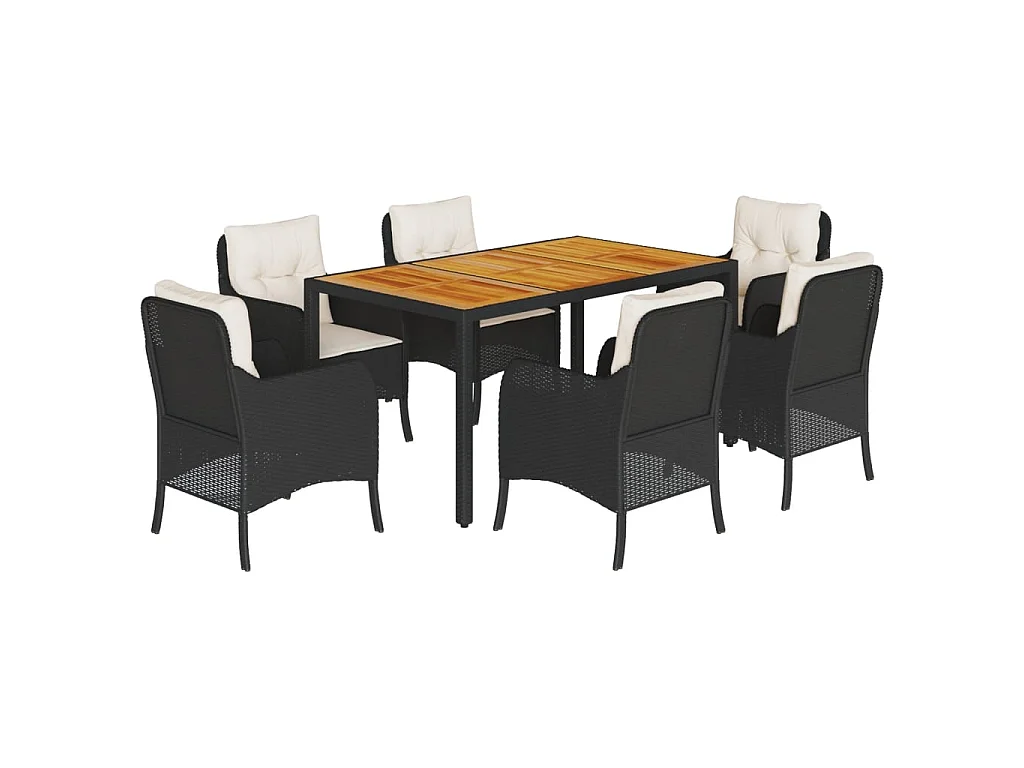 7-delige Tuinset met kussens poly rattan zwart