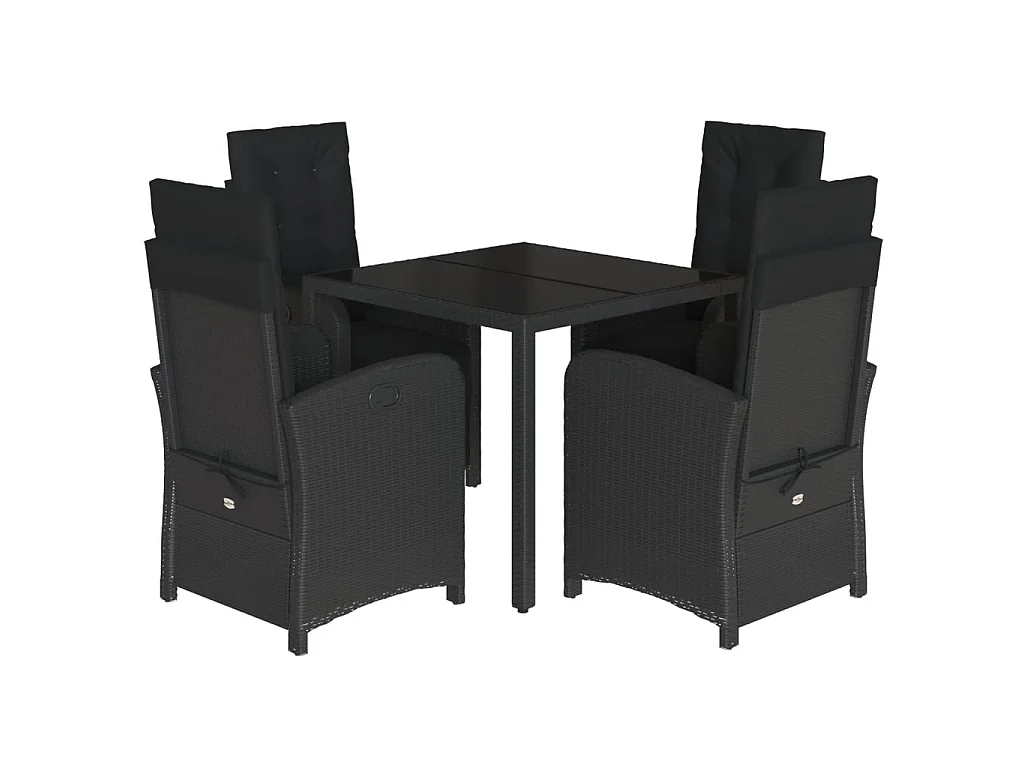 5-delige Tuinset met kussens poly rattan zwart