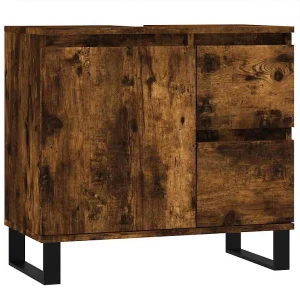 Badkamerkast 65x33x60 cm bewerkt hout gerookt eikenkleurig Badkamerkast 65x33x60 cm bewerkt hout gerookt eikenkleurig