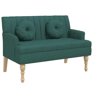 Bankje met kussens 113×64,5×75,5 cm stof donkergroen Bankje met kussens 113×64,5×75,5 cm stof donkergroen