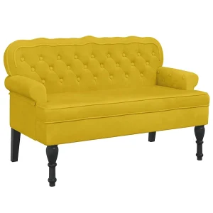 Bankje met rugleuning 119,5×64,5×75 cm fluweel geel Bankje met rugleuning 119,5×64,5×75 cm fluweel geel