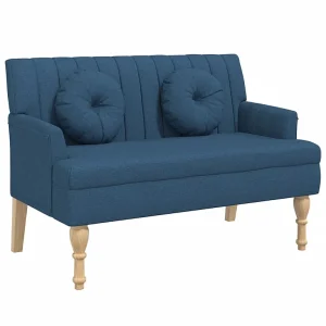 Bankje met kussens 113×64,5×75,5 cm stof blauw Bankje met kussens 113×64,5×75,5 cm stof blauw