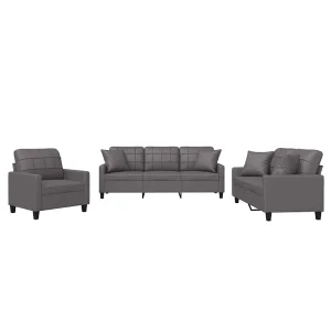 3-delige Loungeset met kussens kunstleer grijs