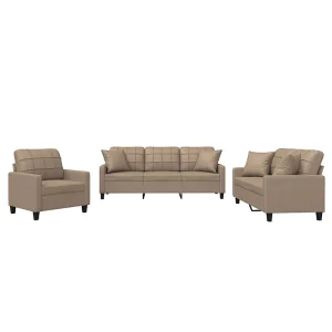 3-delige Loungeset met kussens kunstleer cappuccinokleurig 3-delige Loungeset met kussens kunstleer cappuccinokleurig