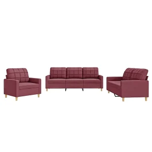 3-delige Loungeset met kussens stof wijnrood 3-delige Loungeset met kussens stof wijnrood