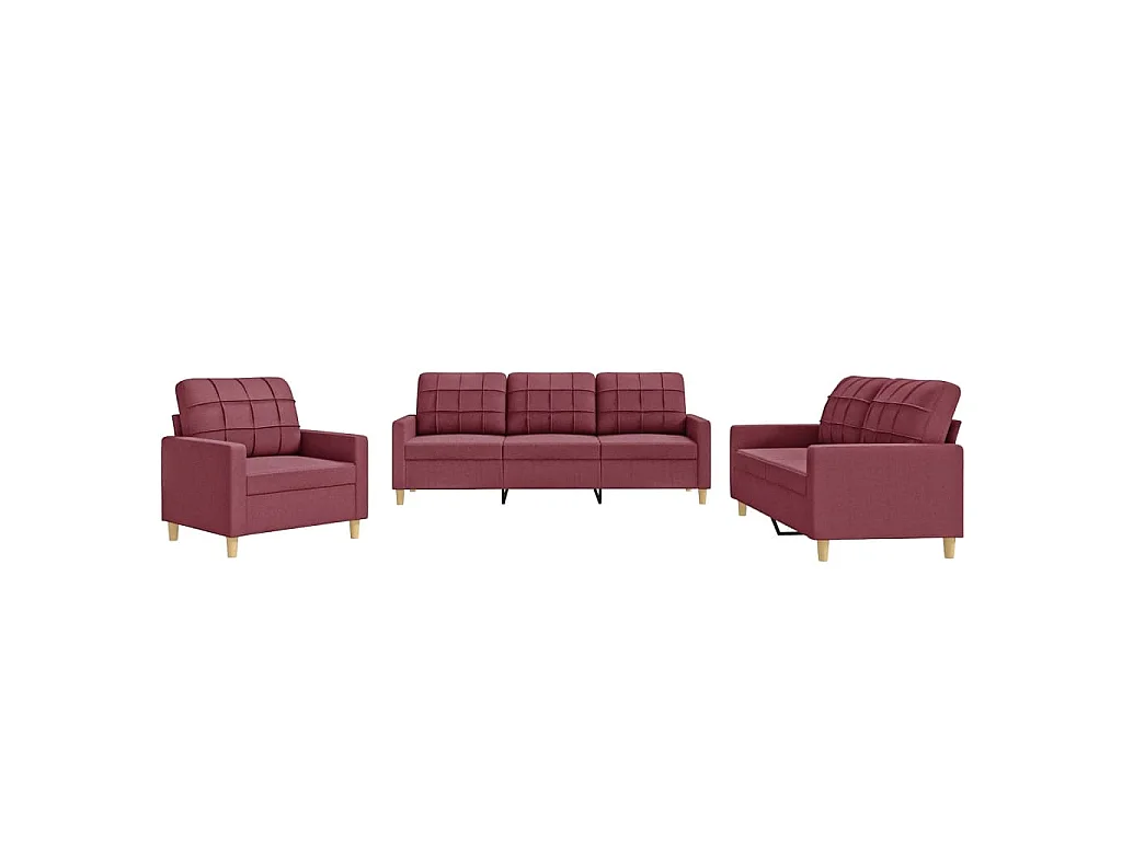 3-delige Loungeset met kussens stof wijnrood