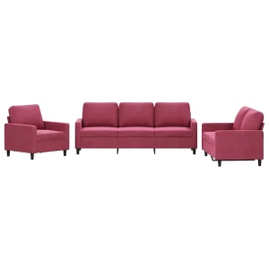 3-delige Loungeset met kussens fluweel wijnrood 3-delige Loungeset met kussens fluweel wijnrood