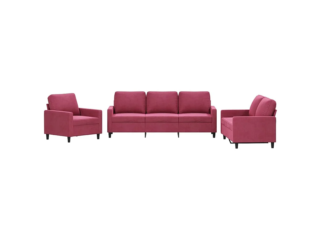 3-delige Loungeset met kussens fluweel wijnrood