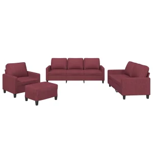 4-delige Loungeset met kussens stof wijnrood