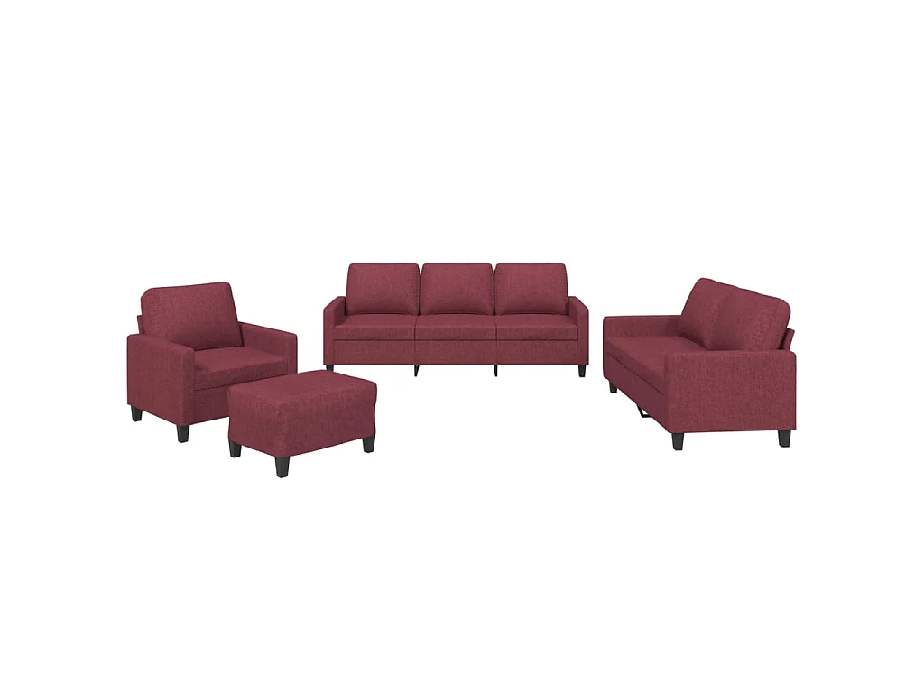 4-delige Loungeset met kussens stof wijnrood