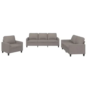 3-delige Loungeset met kussens stof taupe 3-delige Loungeset met kussens stof taupe