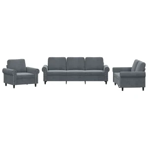 3-delige Loungeset met kussens fluweel donkergrijs 3-delige Loungeset met kussens fluweel donkergrijs