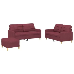 3-delige Loungeset met kussens stof wijnrood 3-delige Loungeset met kussens stof wijnrood