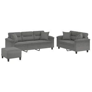 3-delige Loungeset met kussens microvezelstof donkergrijs